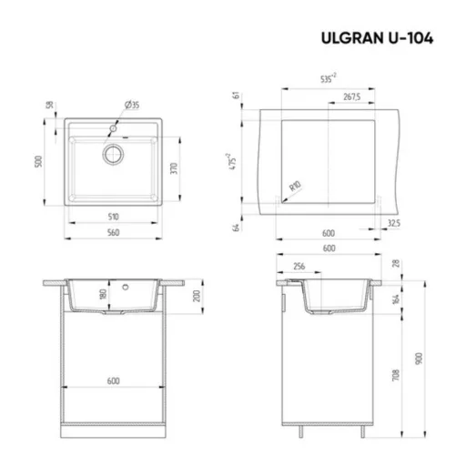 Ulgran U-104-331 Gránit Mosogatótálca - Egymedencés, Négyzet, Homok - WaterMarkt.hu