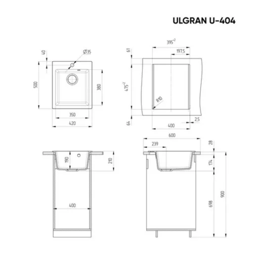 Ulgran U-404-331 Gránit Mosogatótálca - Egymedencés, Négyzet, Homok - WaterMarkt.hu