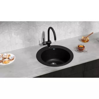 Ulgran U-405-308 Gránit Mosogatótálca - Egymedencés, Kerek, Szemcsés Fekete - WaterMarkt.hu