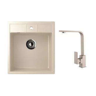 Ulgran U-406-328 Gránit Egymedencés Mosogatótálca és Gamma Nook Mosogató Csaptelep Szett - Bézs - WaterMarkt.hu