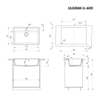 Ulgran U-600-308 Gránit Mosogatótálca - Egymedencés, Téglalap, Extra széles, Szemcsés Fekete - WaterMarkt.hu