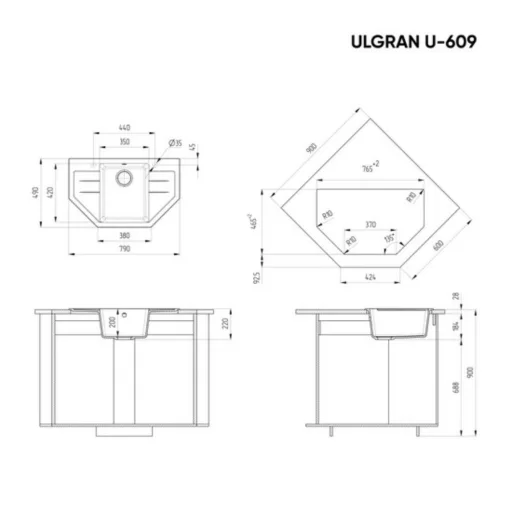 Ulgran U-609-341 Gránit Sarok Mosogatótálca - Extra mély, Tejfehér - WaterMarkt.hu