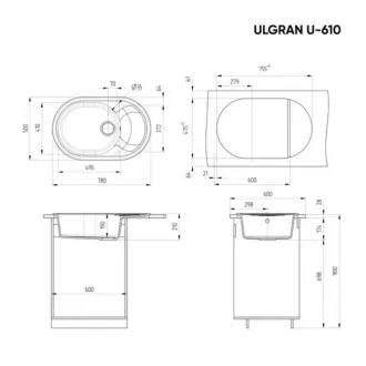 Ulgran U-610-344 Csepegtetőtálcás Gránit Mosogató - Ovális, Matt Fekete - WaterMarkt.hu