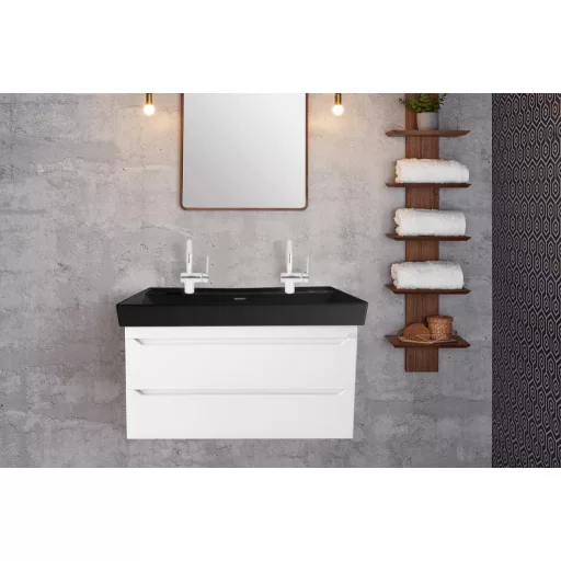 CeraStyle SHARP - MATT FEKETE - porcelán mosdókagyló - DUPLA csaplyukas - 100 x 48 cm - WaterMarkt.hu