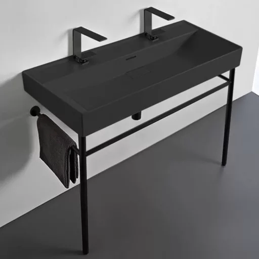 CeraStyle SHARP - MATT FEKETE - porcelán mosdókagyló - DUPLA csaplyukas - 100 x 48 cm - WaterMarkt.hu