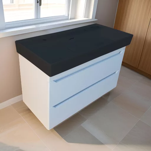 CeraStyle SHARP - MATT FEKETE - porcelán mosdókagyló - DUPLA csaplyukas - 100 x 48 cm - WaterMarkt.hu