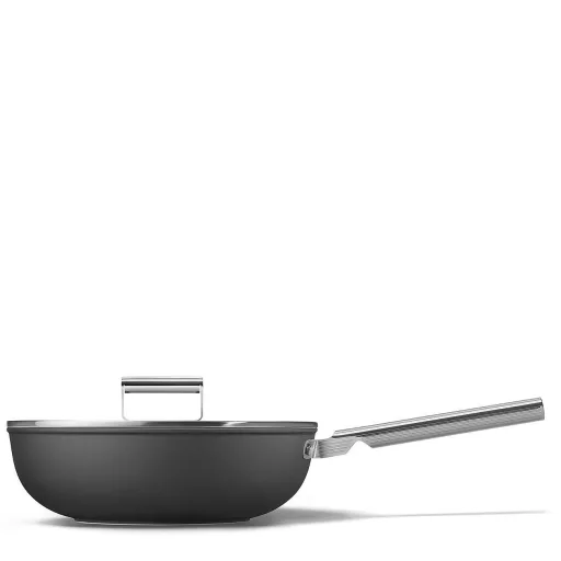 SMEG WOK SERPENYŐ, 30 cm, rozsdamentes acél fogantyú, matt fekete