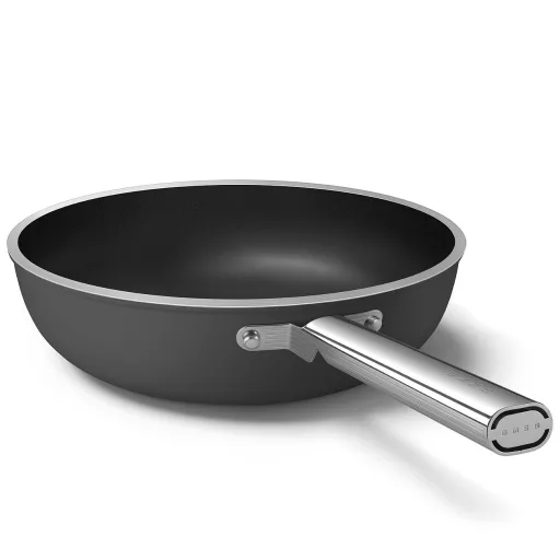 SMEG WOK SERPENYŐ, 30 cm, rozsdamentes acél fogantyú, matt fekete