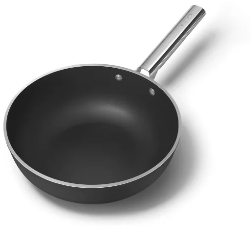 SMEG WOK SERPENYŐ, 30 cm, rozsdamentes acél fogantyú, matt fekete