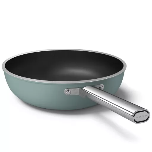 SMEG WOK SERPENYŐ, 30 cm, rozsdamentes acél fogantyú, matt bézs