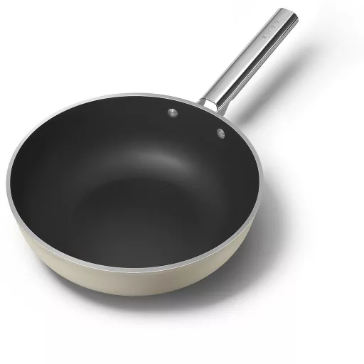 SMEG WOK SERPENYŐ, 30 cm, rozsdamentes acél fogantyú, matt bézs