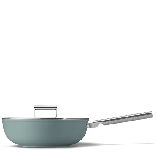 SMEG WOK SERPENYŐ, 30 cm, rozsdamentes acél fogantyú, matt smaragdzöld
