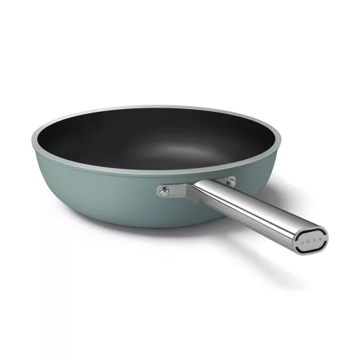SMEG WOK SERPENYŐ, 30 cm, rozsdamentes acél fogantyú, matt smaragdzöld