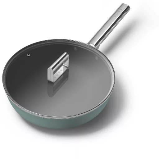SMEG WOK SERPENYŐ, 30 cm, rozsdamentes acél fogantyú, matt smaragdzöld