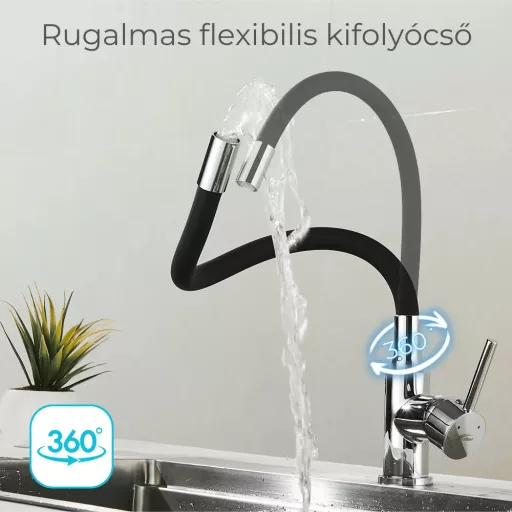 Corin álló mosogató csaptelep flexibilis kifolyócsővel fekete - WaterMarkt.hu