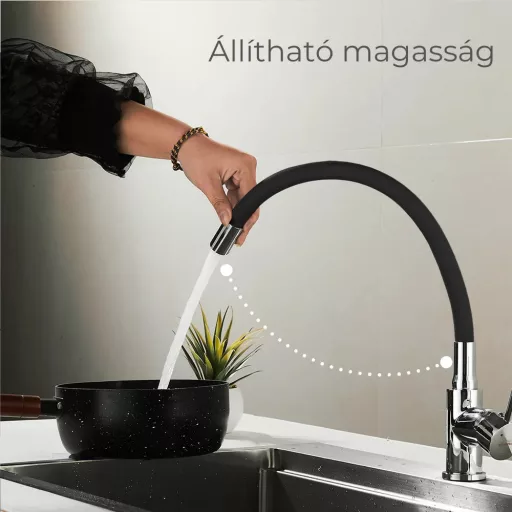 Corin álló mosogató csaptelep flexibilis kifolyócsővel fekete - WaterMarkt.hu