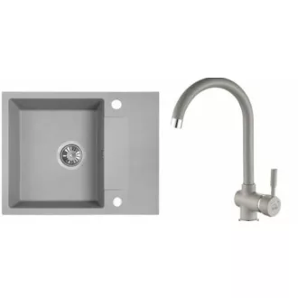 Laveo RIO MINI SZETT szürke egymedencés kis csepptálcás mosogató csapteleppel és ajándék szifonnal - WaterMarkt.hu