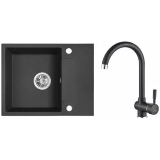 Laveo RIO MINI SZETT fekete egymedencés kis csepptálcás mosogató csapteleppel és ajándék szifonnal - WaterMarkt.hu